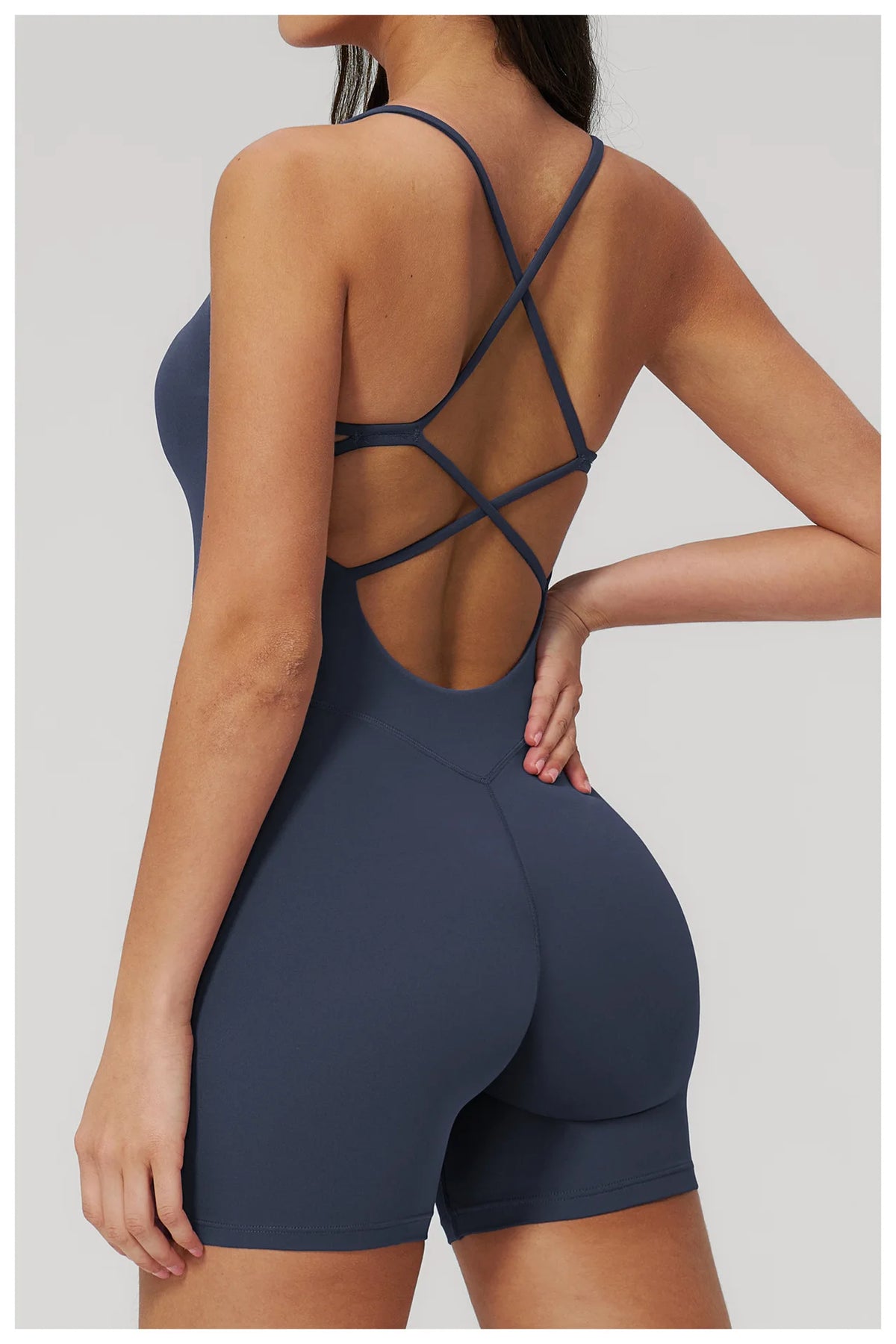 Summer New Hollow Open Back Criss Cross Yoga Jumpsuit Women Outdoor Solid Sleeveless Hip Lifting Pleate Sports Fitness Suits