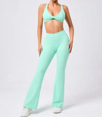 Women's Seamless Yoga Sets Brushed Fabric Flared Hip-Lifting Pants Cross Beauty Back Bra Suits Gym Workout Fitness Training Sets