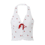 WhereMery Korean Fashion Print Halter Camis Tank Tops Summer Knitted Slim Fit Tank Top High Street Commuter Casual Women's Wear