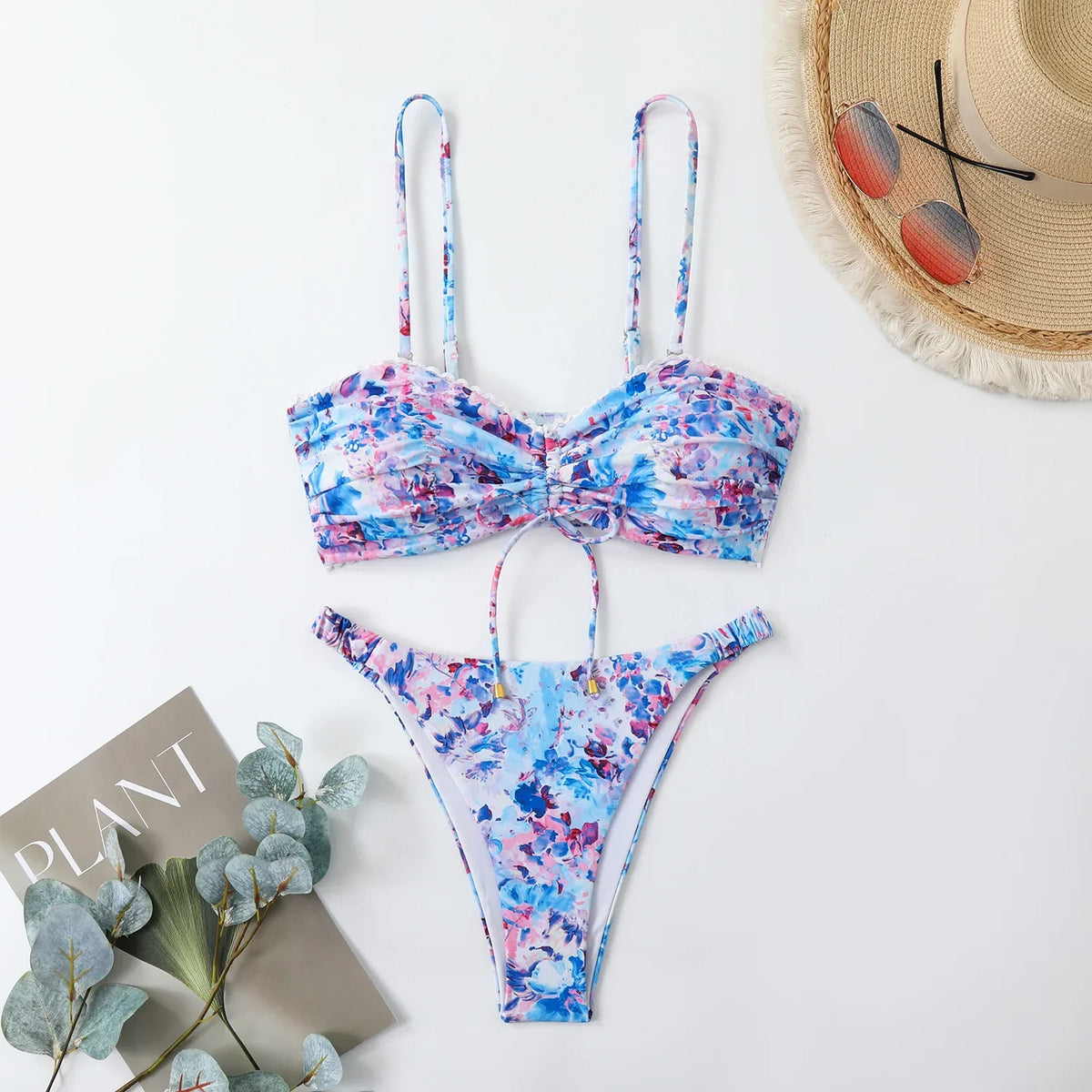 New Sexy Floral Print Bandeau Bikini 2026 Women Swimwear Female Swimsuit Two Pieces Thong Bikini Set Bather Bathing Suit Beach
