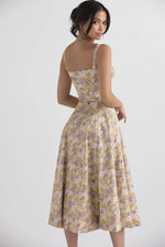 Sexy Low Cut Spaghetti Strap Maxi Dresses For Women Color Flower Printed Chest Wrap Bowknot Leace-up Long Dress Elegant Vestidos