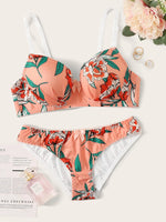 New High Quality polychrome Lingerie 2 Pieces Women's Underwear SetGathering Beautiful Flower Prints Push Up Bra A2138