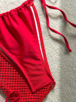 Red 4 Piece Bikini Set 2026 Women Long Sleeve Cover Up Drawstring Skirt 4 Piece Swimsuit Beach Bathing Suit Holiday Swimwear