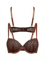 Women Chocolate Brown Lace Bra French Style Bralette Push Up Underwear sexy Lingerie MR3608