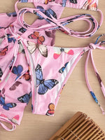 Long Sleeve Printed Halter Bikini Female Swimsuit Women Swimwear Four-pieces Bikini Set with Mesh Skirt Bathing Suit Beach Wear