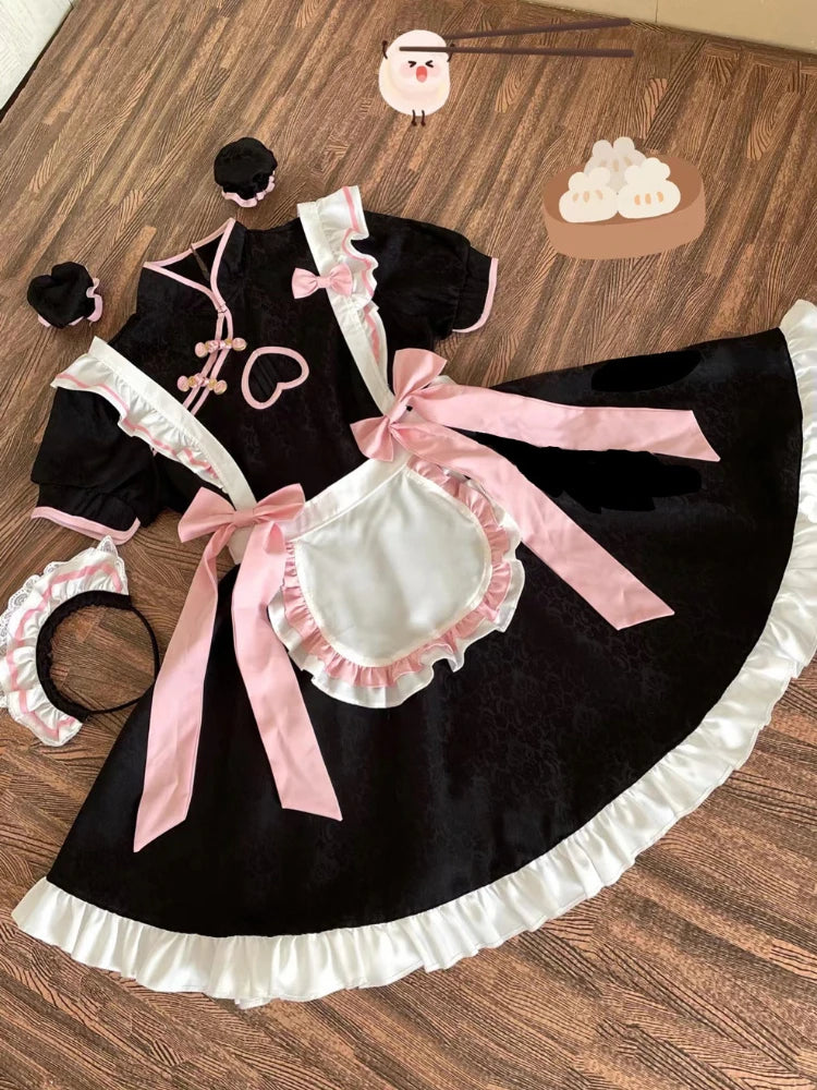Cafe Lolita Dress Maid Costumes Cosplay Naughty Animation Show Sexy Waitress Outfit Exposed Chest Bow Ties Skirt Ball Gowns Plus