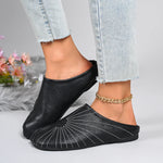 Women Tabi Split Toe Mules Sunburst Stitch Soft Leather Closed Toe Backless Slip‑On Flat Casual Shoes