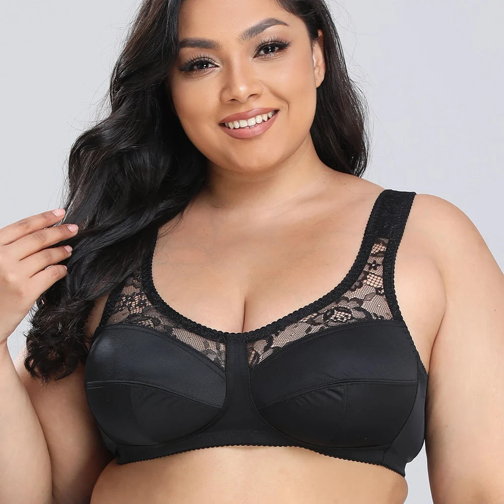 Womens Lace Bra Bralette Black Sexy Lingerie Wire Free Underwear Tops Minimizer Plus Size Brassiere BH 36-56 A B C D E F G H Cup