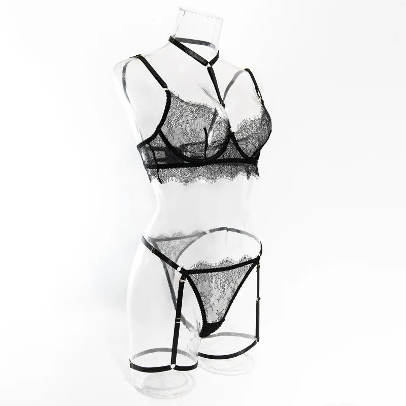 Toucheart Sexy Lingerie Suit Female Sexy See-through Lace Halter Bra SetAdjustable Leg Ring Set for Women Sexy Underwear New
