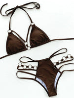 2025 Sexy Halter Strappy Metal Rings Bikini Women Swimwear Female Swimsuit Two-pieces Bikini set High Cut Bathing Suit Swim Lady