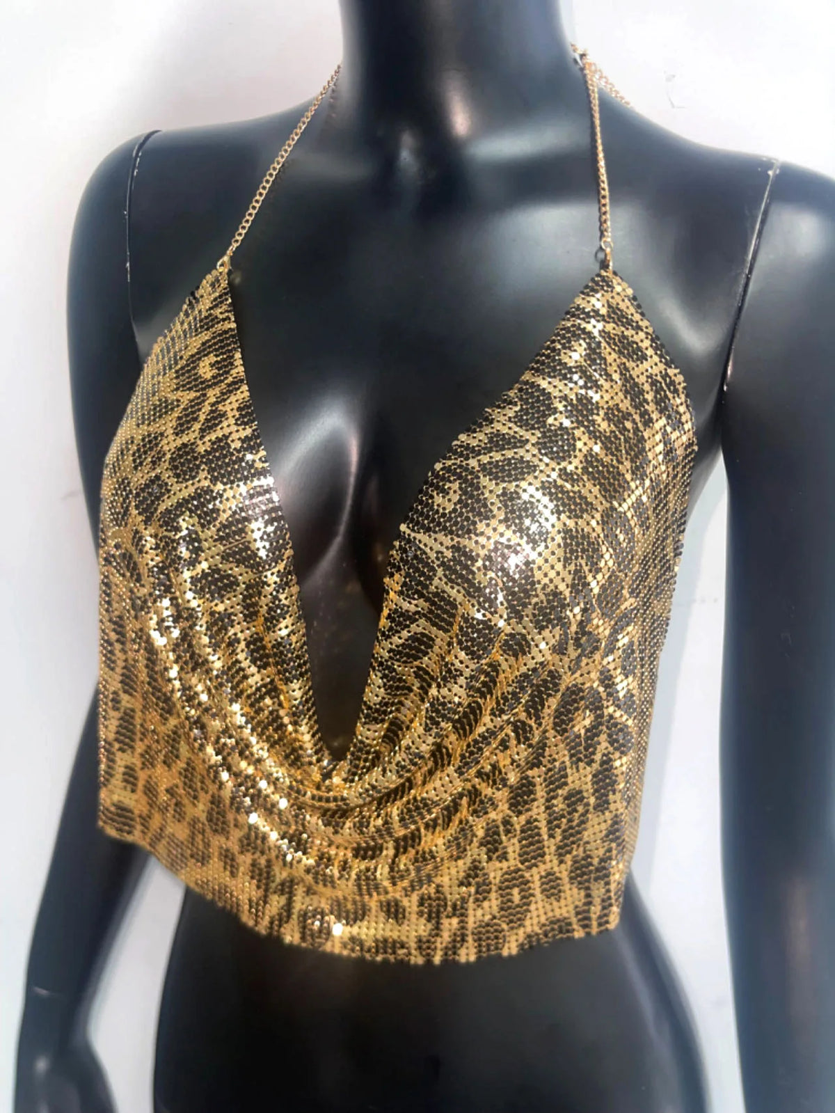 DEKA Bling Bikini Tops Deep V Neck Vest Backless Sequins Women Crop Top Night Club Diamonds Metal Tank Adjustable Halter Shiny