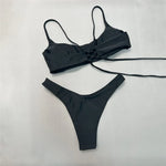 Brown Bandeau Micro Bikini Set Back String Lace-up Sexy Swimsuit Solid Swimwears Woman 2026 High Cut Bathing Suit Bikinis Femmes
