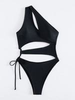 Sexy Hollow Out One Piece Swimsuit Women Black One Shoulder Drawstring Backless Monokini Summer Beach Bathing Suit Swimwear 2026