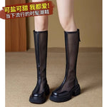Summer Women Breathable Long Boots Designer Sexy Women Chunky Knee-high Boots Knight Boot Female Mesh