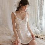 New Sexy pajamas for women seductive and seductive ice silk fungus edge transparent suspender pure desire small chest nightgown