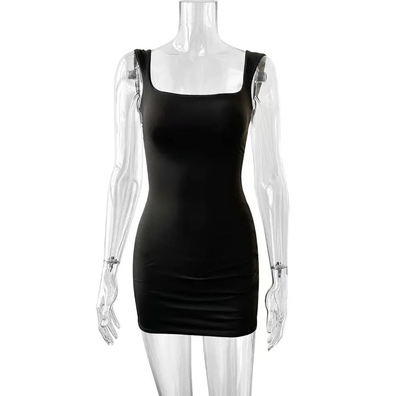 SexyStrap Mini Dress New Summer Women Club Party Dresses Female Camisole Solid Black White Sheath Sundress