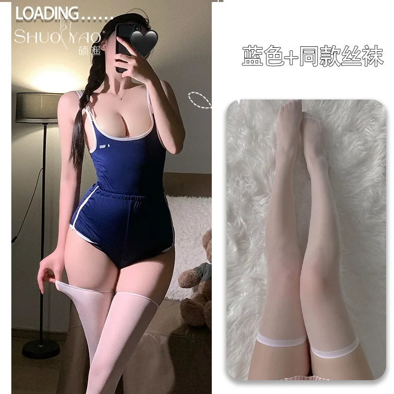 Swimsuit Set Sexy And Slimming Schoolgirl-style Small Bust Deep V Sleeveless Bodysuits And Shorts Pure Desire Style Casual W0Y2