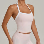 Women's Seamless Yoga Tank Top - Adjustable HALTER Neck & Quick-Dry Fitness Shirt Color Block Running Sports Gym Workout Top