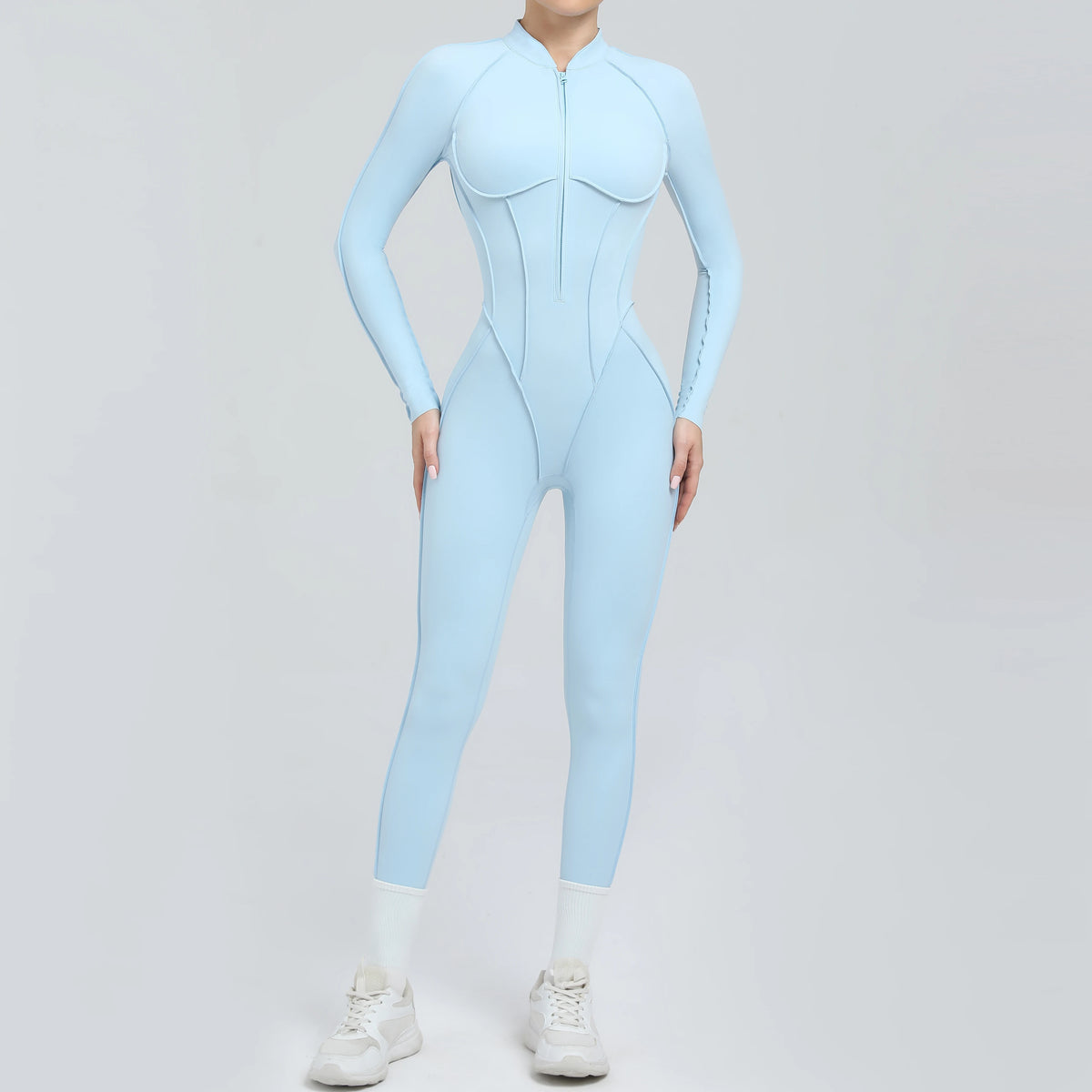 Padded Women Long Sleeve Sport Yoga Jumpsuit Workout Clothes for Women Sportwear Backless Zipper Fitness Gym Outfit