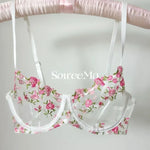 French Floral Lace Bra Set Push Up Underwire Large Bust Sheer Mesh See Through Sexy Bra Embroidery Demi Cup Lingerie Set MOYISU