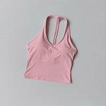 Women's Summer V-Neck Yoga Sports Vest Hanging Back Neck Design Outdoor Running Training Gathered Fit Active Wear Top