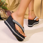 Women Wedges Flip Flops Summer Platform Shoes Indoor Street Bling Slippers Round Toe Mid-Heel Slip On Female Leisure Sandals