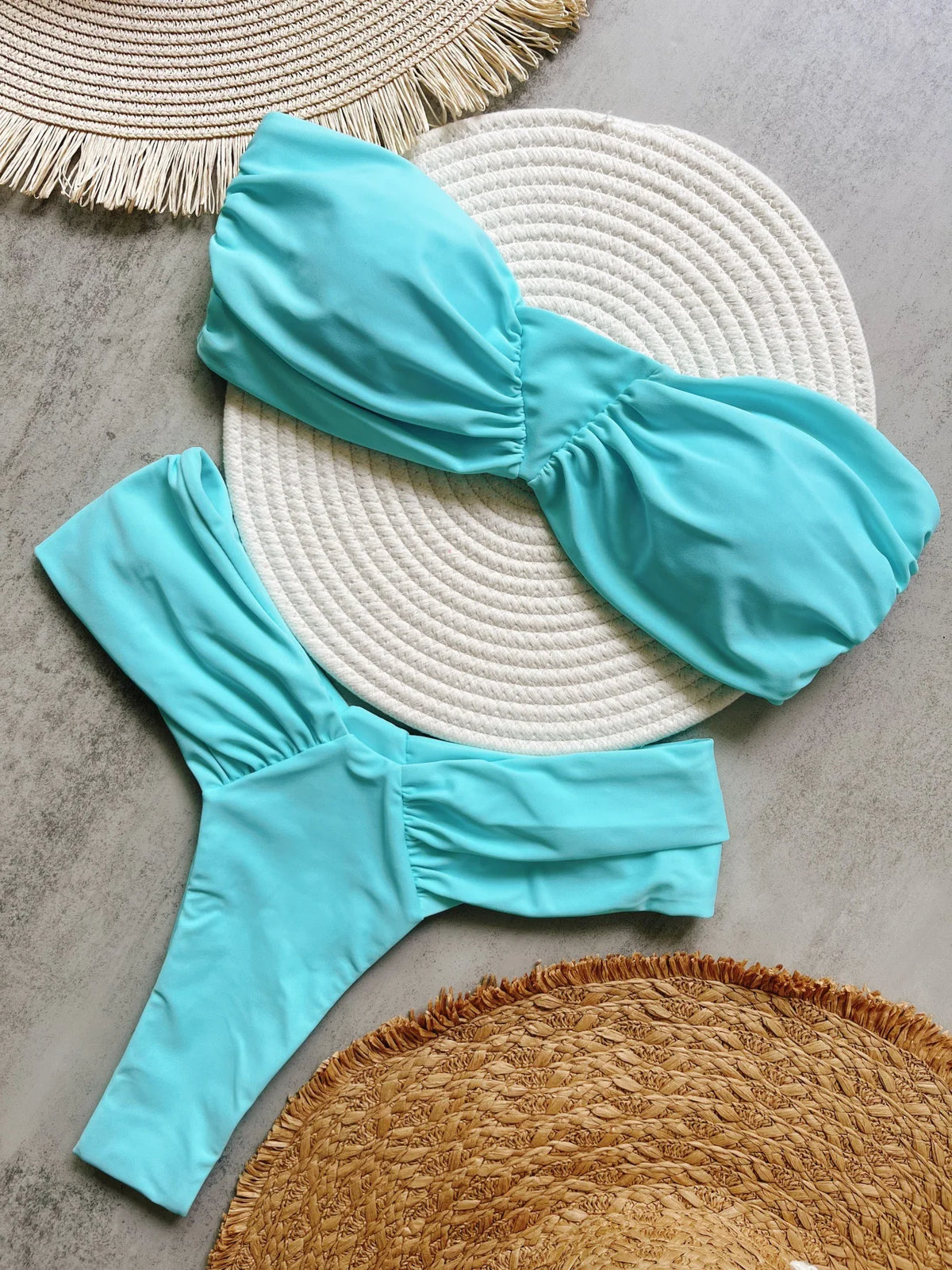 Sexy Bandeau High Cut Bikini Women Swimwear Female Swimsuit Two-pieces Bikini set Pleated Padded Bather Bathing Suit Swim