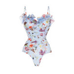 New 2Pcs Ruffle Swimsuit Women Sexy Bikini Strappy Swimwear Floral Bikini Push Up Biquini Female Bathingsuit Slimming Beachwear