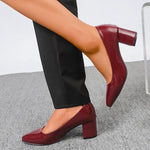 Plus Size 42 Pointed Toe Thick Heels Pumps Women Slip On Pu Leather High Heels Shoes Woman High Heeled Office Party Shoes Ladies