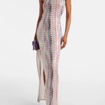 Summer Wavy Stripes Slim Long Dresses Women Sexy Backless Slant Collar Sleeveless Dress Fashion Beach Vacation Style Vestidos