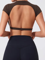 Hearuisavy Summer Sports Shirts Workout Tops Fitness Activewear Quick-Dry Yoga Clothes Sport Crop Tops Backless Gym Top Women