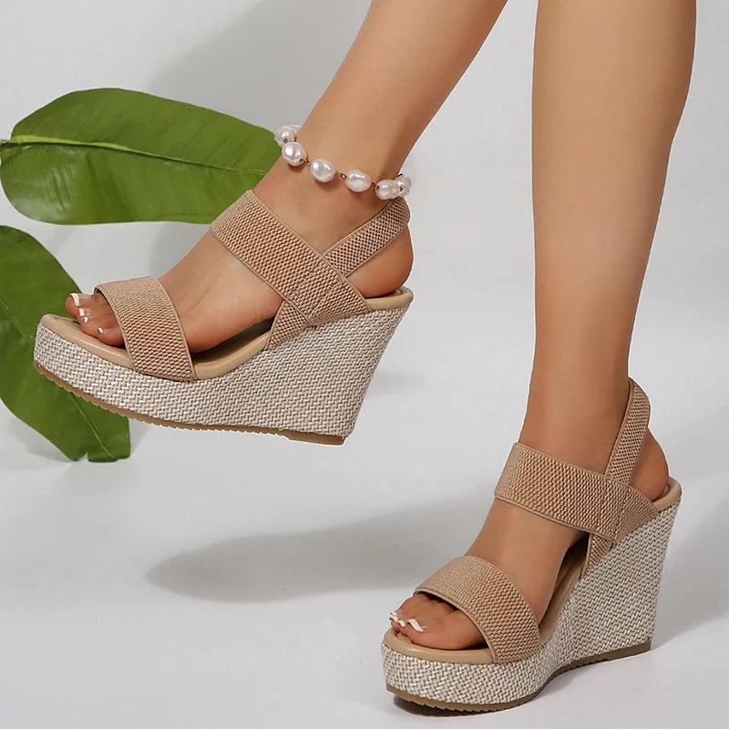2025 Summer Chunky Wedges Sandals Women Slip On 10 Cm High Heels Sandalias Mujer Plus Size 36-43 Thick Platform Sandles Woman