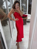Sweetheart Neck Red Satin Long Dress for Women Spaghetti Strap Straight Elegant Party Vestidos Zip Beach New in Summer Dress