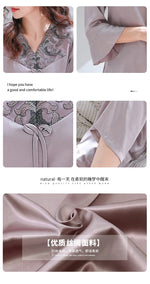 Spring and summer silk women's pajamas long-sleeved autumn and winter new imitation silk women's home clothes