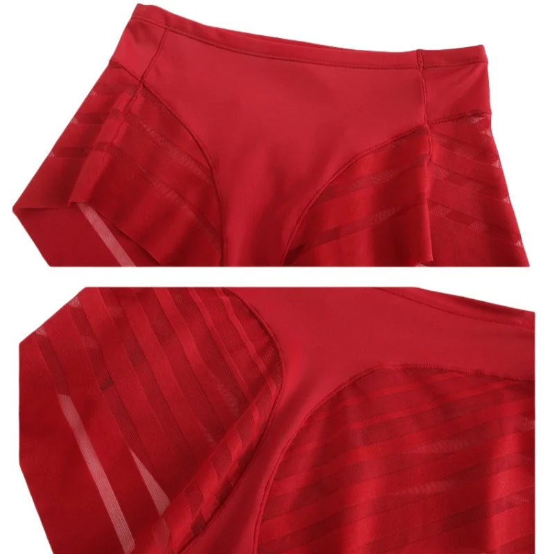 1PC Women Mid-Rise Striped Mesh Shaping Briefs Anti-Chafing Shapers Tummy Control Panties Under Skirt Plus Size Underwear M-3XL