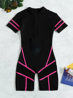 Zipper Mesh Surf One Piece Swimsuit Women Neon Green Solid Black Tummy Control Swimwear Beach Bathing Suit Swimming Set Monokini