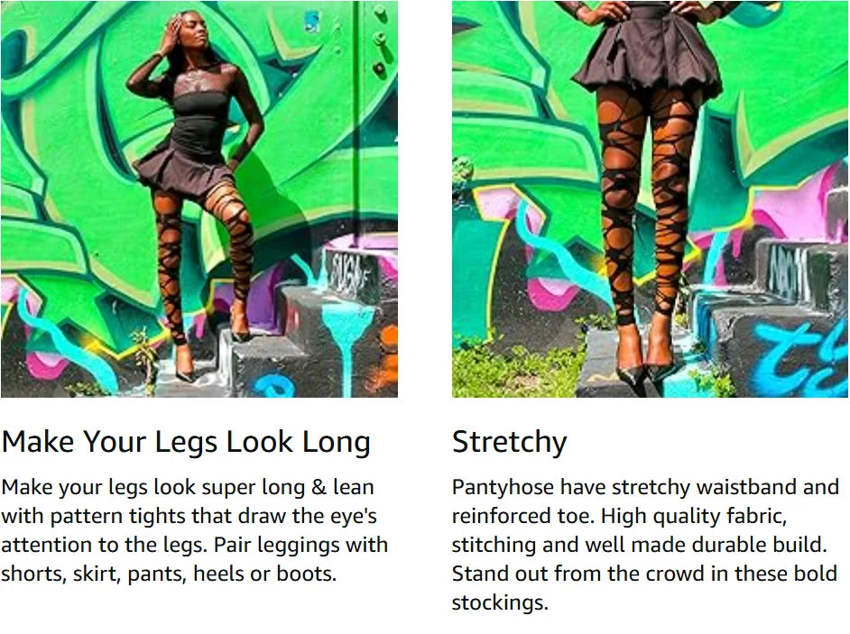 Sexy Black Ripped Fishnet Tights Women Gothic Punk Hollow Out Tight Mesh Pantyhose Stockings Leggings Emo Style Egirl Streetwear