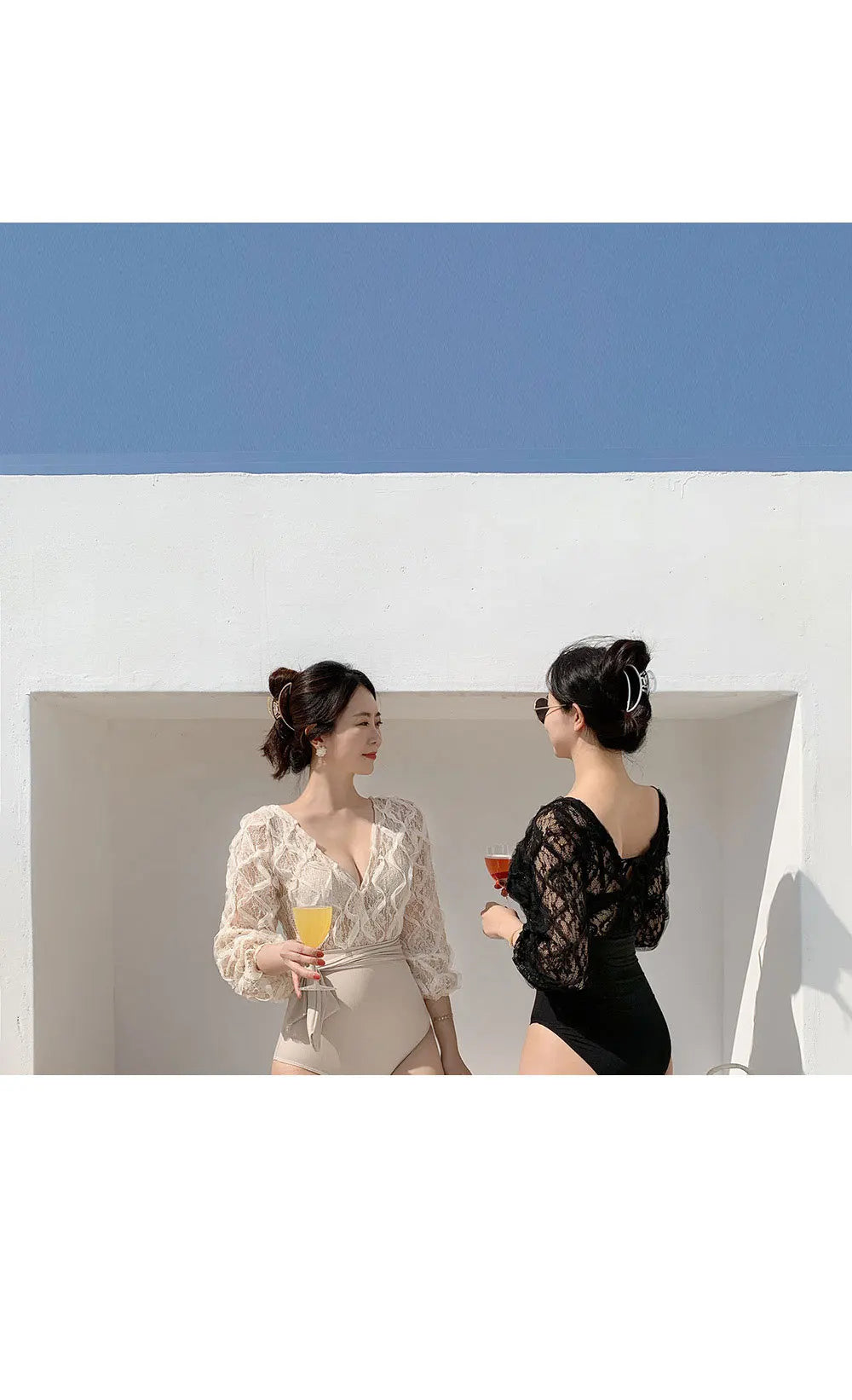 Long Sleeve Korean Style One Piece Swimwear Women Solid Black Mesh Patchwork Belt Push Up Bathing Suit Swimwear Monokini 2025
