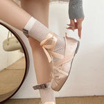 2026 Women Satin Ballet Shoes Breathable Lightweight Ribbon Lace Up Non Slip Square Toe for Office Summer Daily All Season Wear