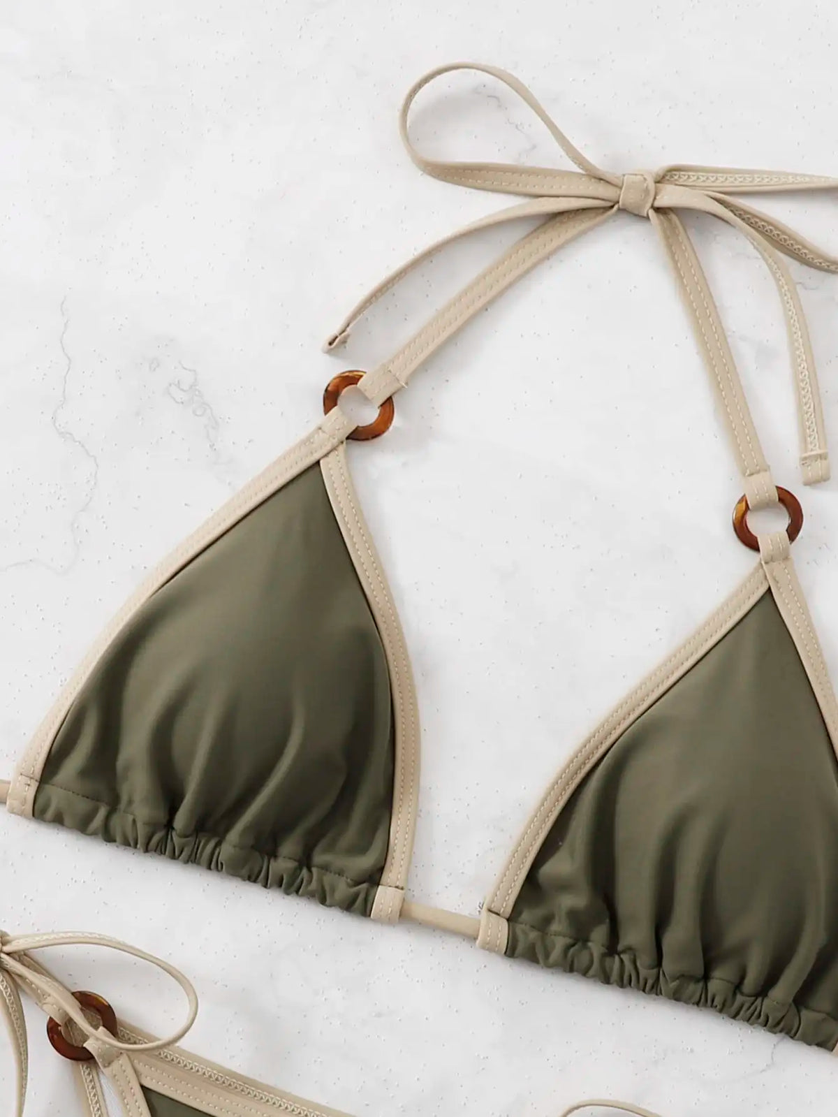 Contrast Binding Ring Bikinis 2025 Women Sexy Halter Swimsuit Triangle Swimwear Female Bathing Suit Swimming Summer Beachwear