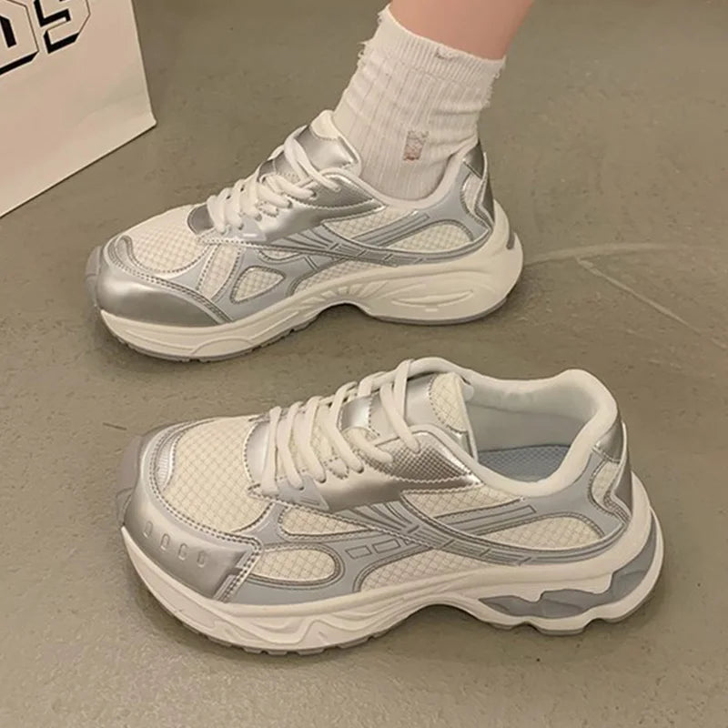 Spring Autumn Breathable Mesh Sneakers Women Mix Color Lace Up Sports Shoes Woman Wear Resistant Platform Casual Shoes Mujer