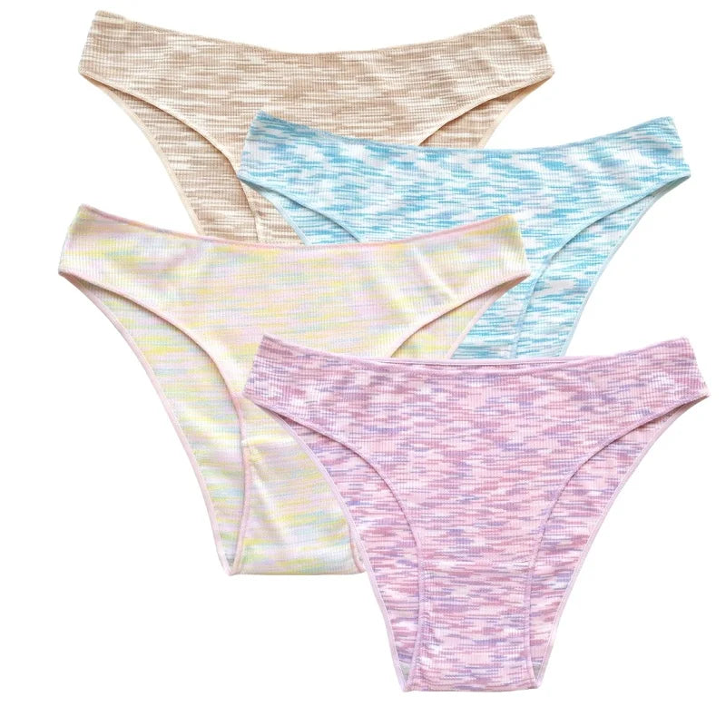 4Pcs/Set Women's Panties Low Rise Briefs Stretch Underwear Female Underpants Colorful Striped Panties Comfort Lingerie S-XL
