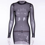 Women Mesh Dress Spring Autumn Sexy Sheer Mesh Long Sleeve Package Hip Sheath Dress Lady Sexy Club Body Wrap Mini Short Vestidos