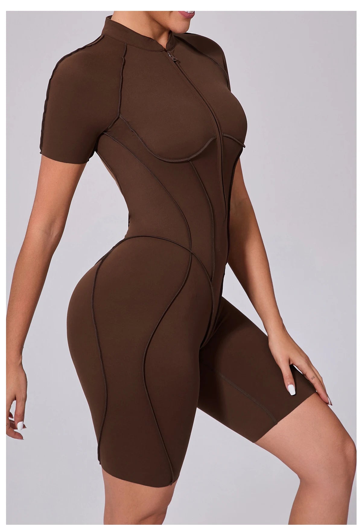 Summer Zipper Workout Jumpsuit Sports Overalls Women Running Fitness Short Sleeve Yoga Bodysuit