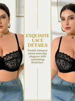 Women Plus Size Lace 3/4 cup Bra Wide Strap Full Cup C D Push Up Bra Comfortable Everyday Lingerie MR3085