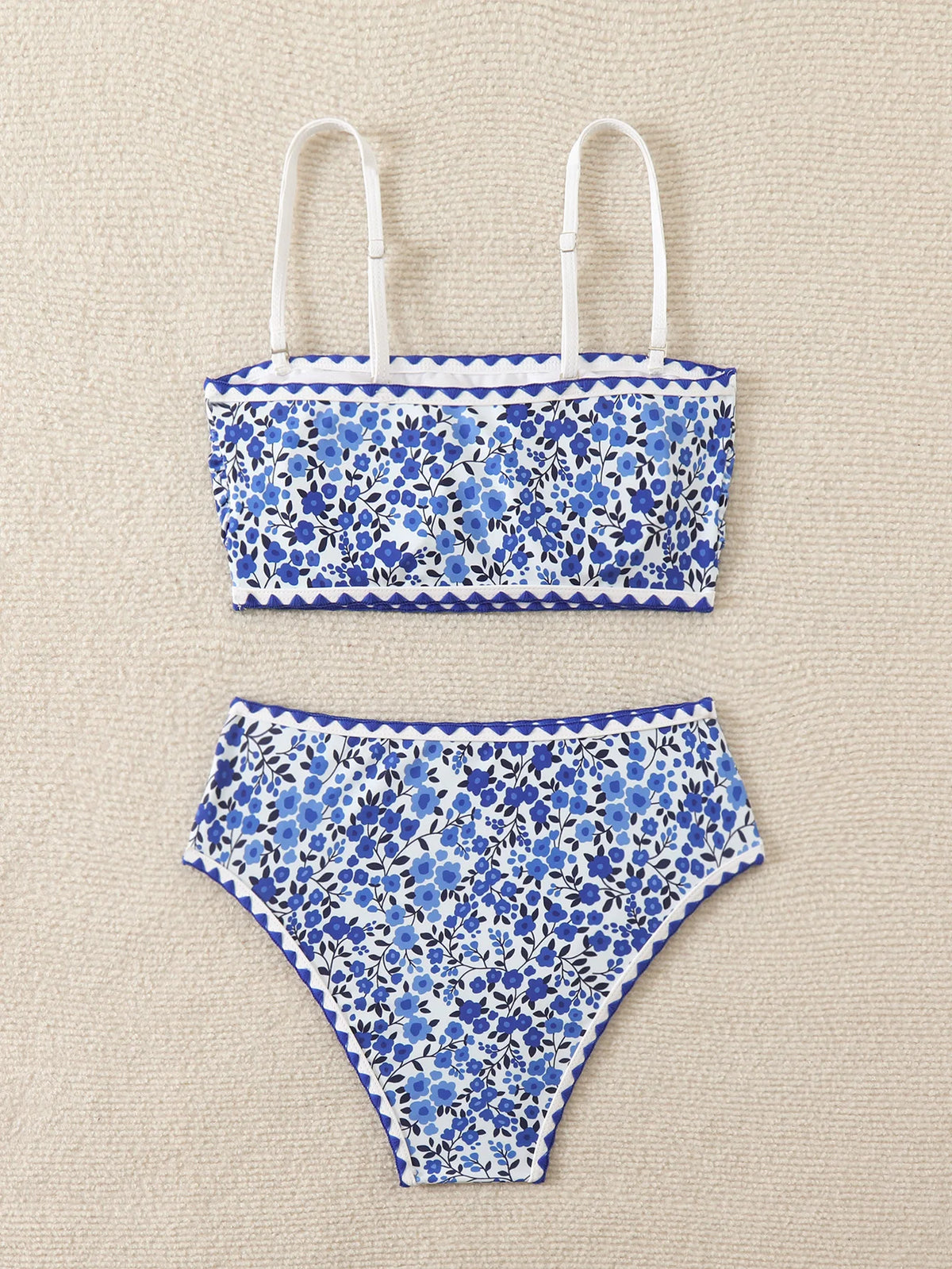 Sexy High Waist Bikini 2024 Floral Bandeau Swimsuit Female Swimwear Women Thong Bikinis Set Bather Beachwear Bathing Suit Pool