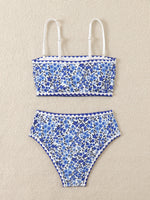 Sexy High Waist Bikini 2024 Floral Bandeau Swimsuit Female Swimwear Women Thong Bikinis Set Bather Beachwear Bathing Suit Pool