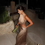 Women's Fashion Casual Satin Top Skirt Set Women Satin Halter Crop Top And High Waist Midi Skirt Two Piece Set Pure Desire TVYO