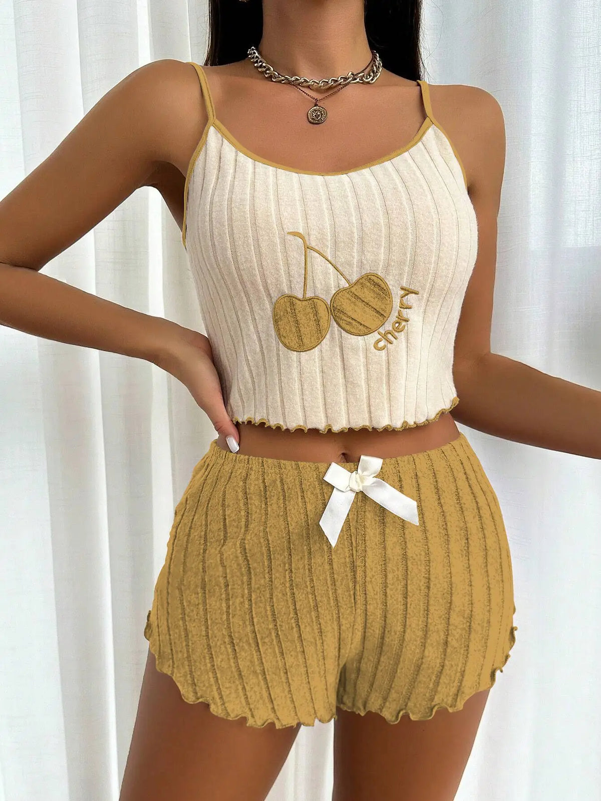 New 2pcs Pajamas Set for Women Casual Simple Ground Wool Halter Vest Shorts Set Home Wear Sleepwear Loungerwear