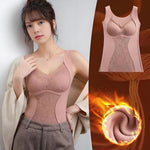 Warm Camisole Undershirts Sleeveless Thermal Tank Top for Women Fleece Lined Lace V Neck Base Layer with Built in Bra